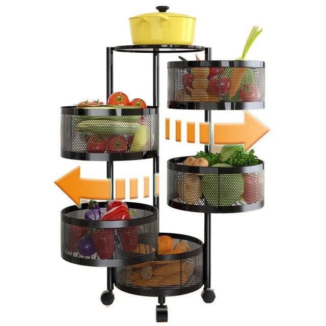 Storage Rack Round 5 Layers 360 Degree Rotating Shelf Kitchen Storage Kitchen Organizer Fruit & Vegetable Storage